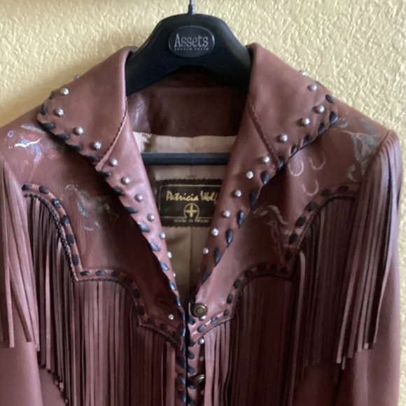 Patricia Wolf handpainted leather fringe jacket indian ponies wearable art $795 - Picture 4 of 7